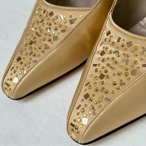 ST. JOHN Modena Marie Satin Rhinestone Heels Pumps Champagne Gold Formal Sz 8 - Picture 16 of 16